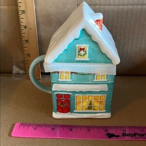 Holiday House Mug with Lid - Blue and White